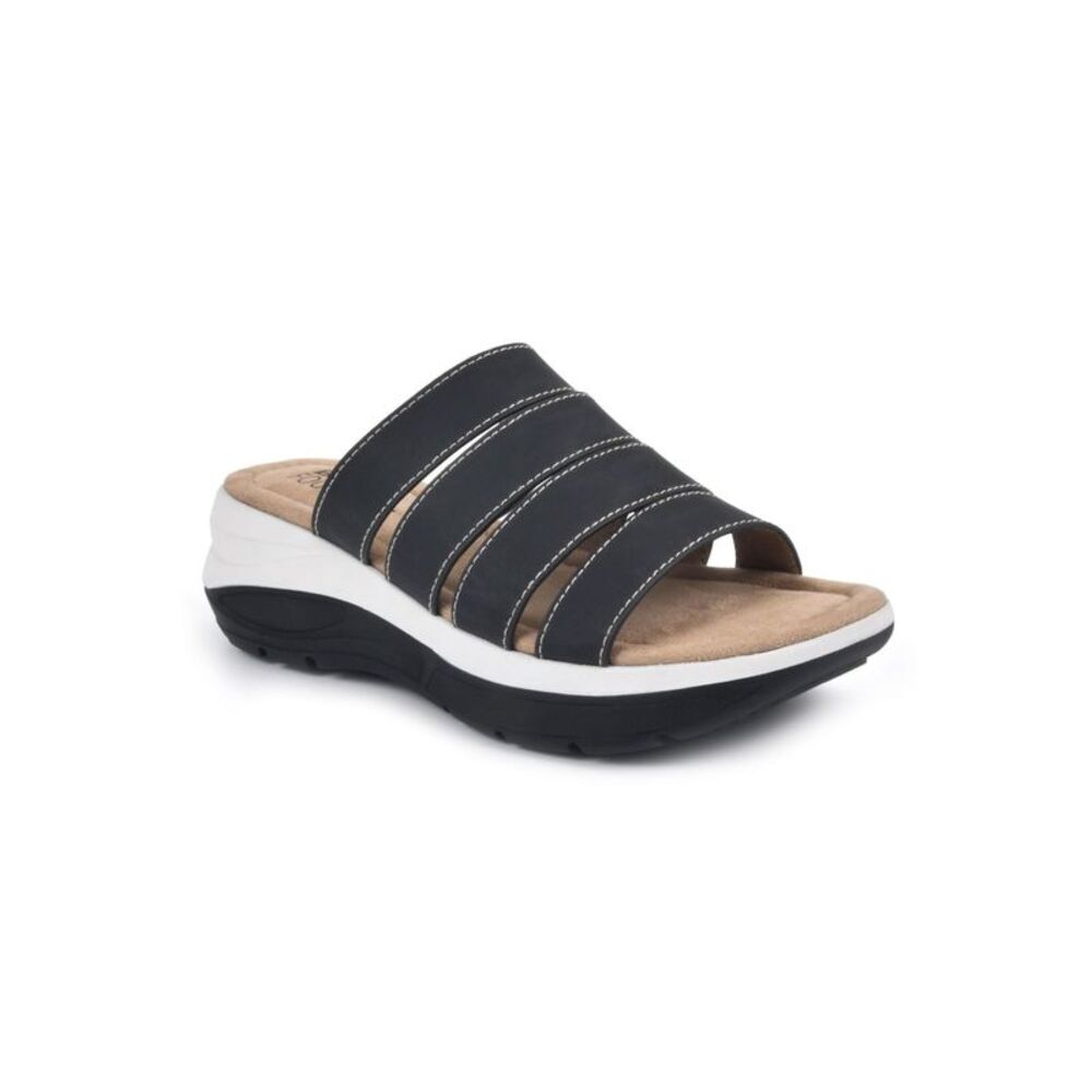 NWT WHITE MOUNTAIN FOOTBEDS Womens Black Wedge Slide Sandals Shoes 7.5 M